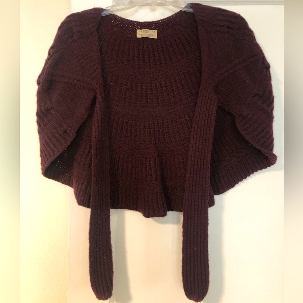Burberry knitted merino wool shall, dark purple, one size